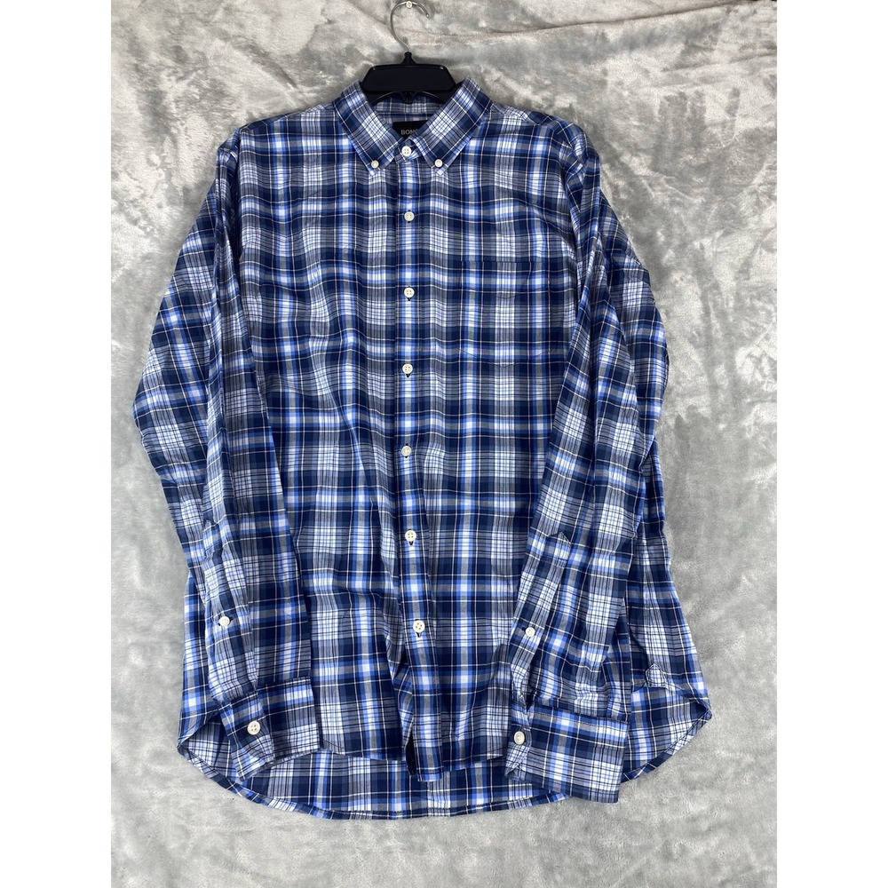 Bonobos‎ Shirt Slim Fit Mens Large Blue Plaid Button Down Long Sleeve